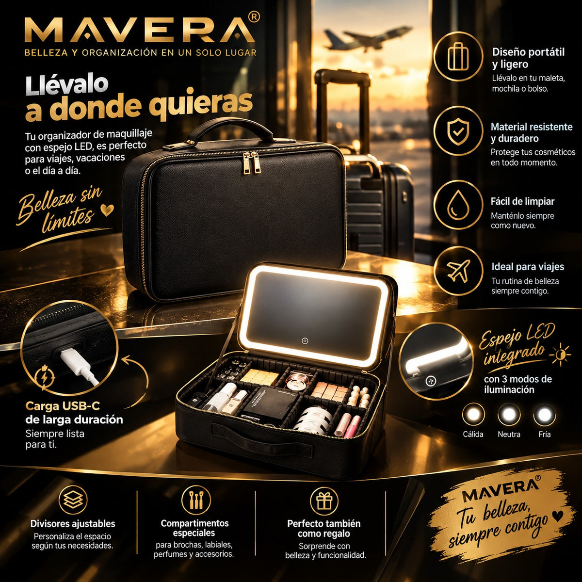Organizador de Maquillaje con Espejo LED
