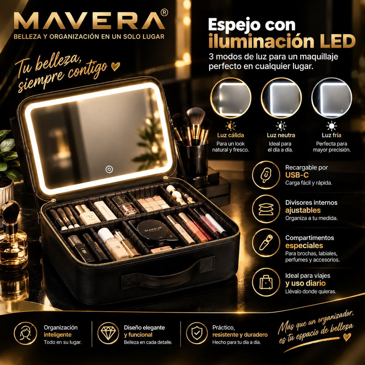 Organizador de Maquillaje con Espejo LED