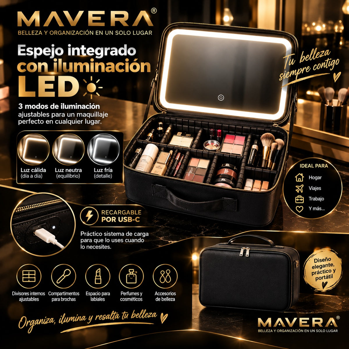 Organizador de Maquillaje con Espejo LED